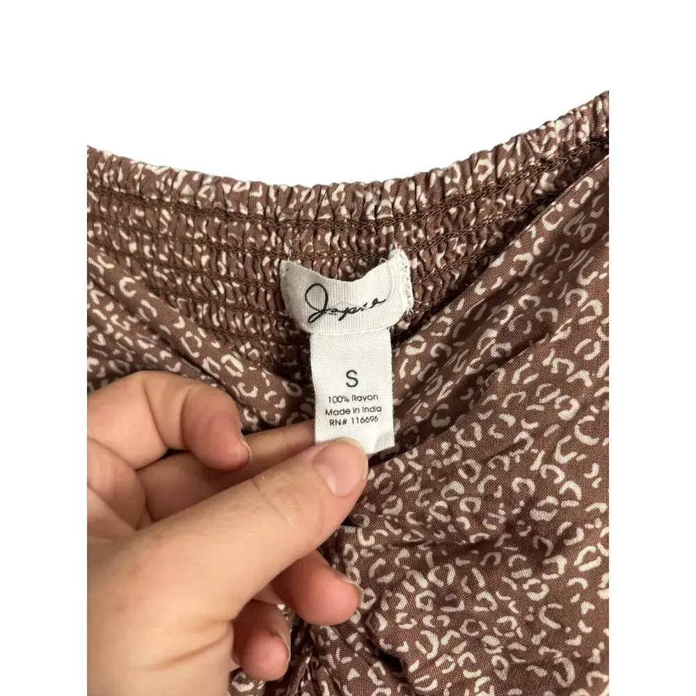 Japna Boho Brown Floral‎ Smocked Peplum Blouse S - Picture 3 of 4